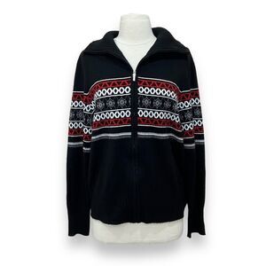 Josephine Chaus Fair Isle Full Zip Black Sweater Large